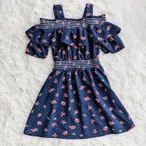 Girls Knitworks Off Shoulder Navy Dress.